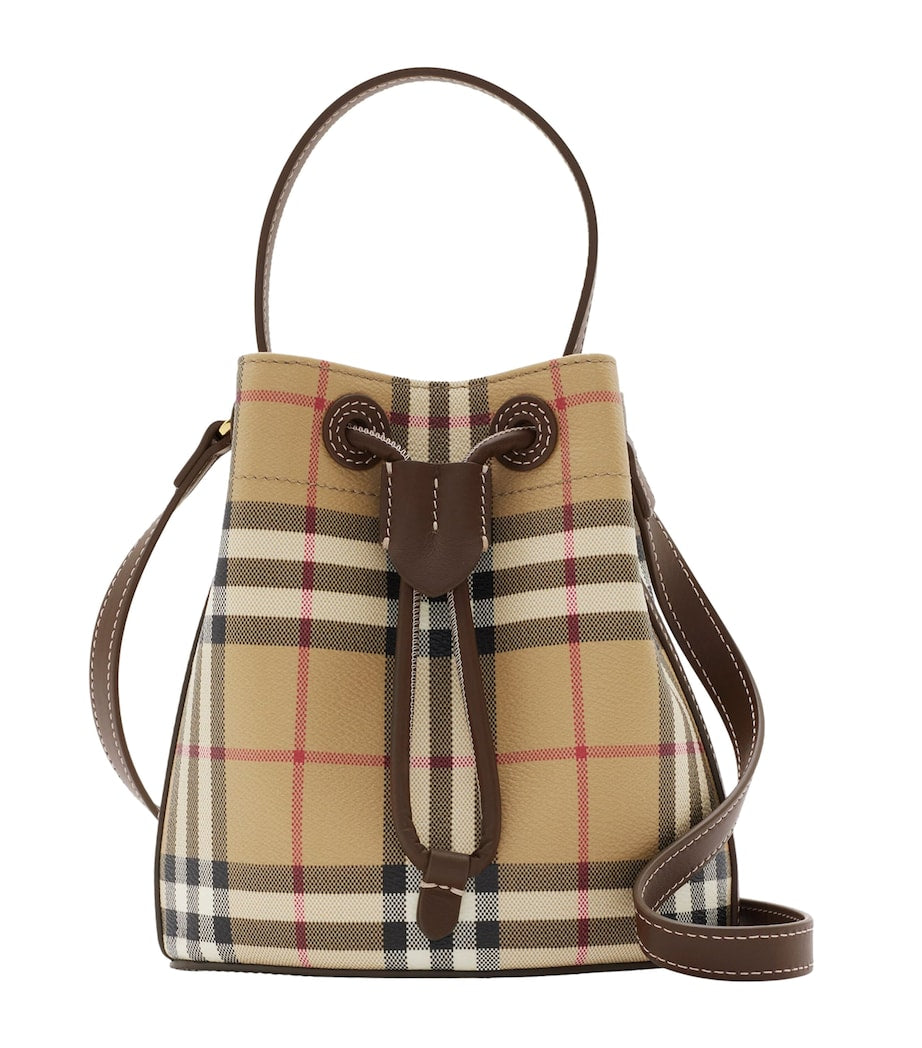 Beige Mini Check Bucket Bag