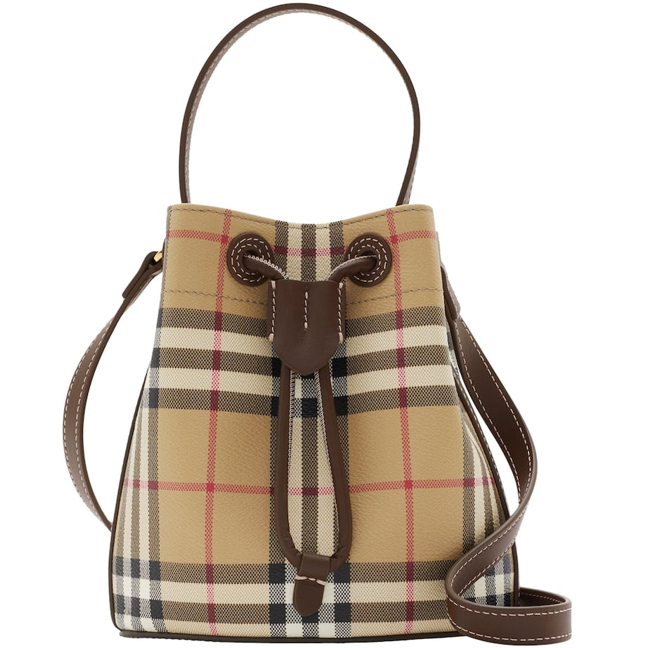 Beige Mini Check Bucket Bag
