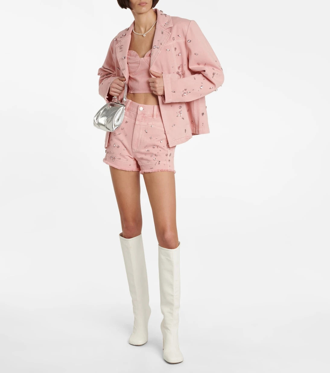 Xu Zhi - Crystal-embellished denim shorts