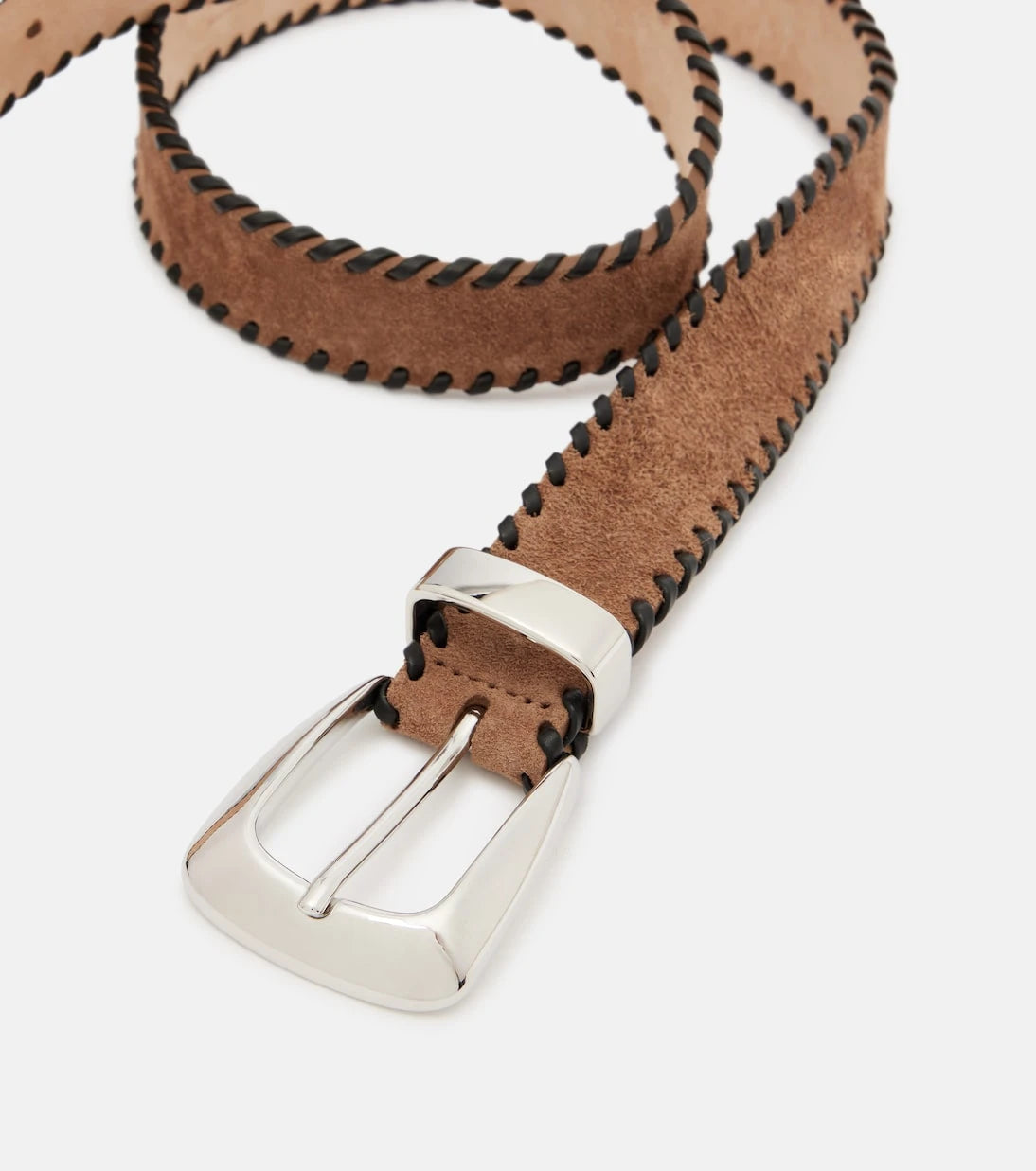 Khaite - Benny leather-trimmed suede belt