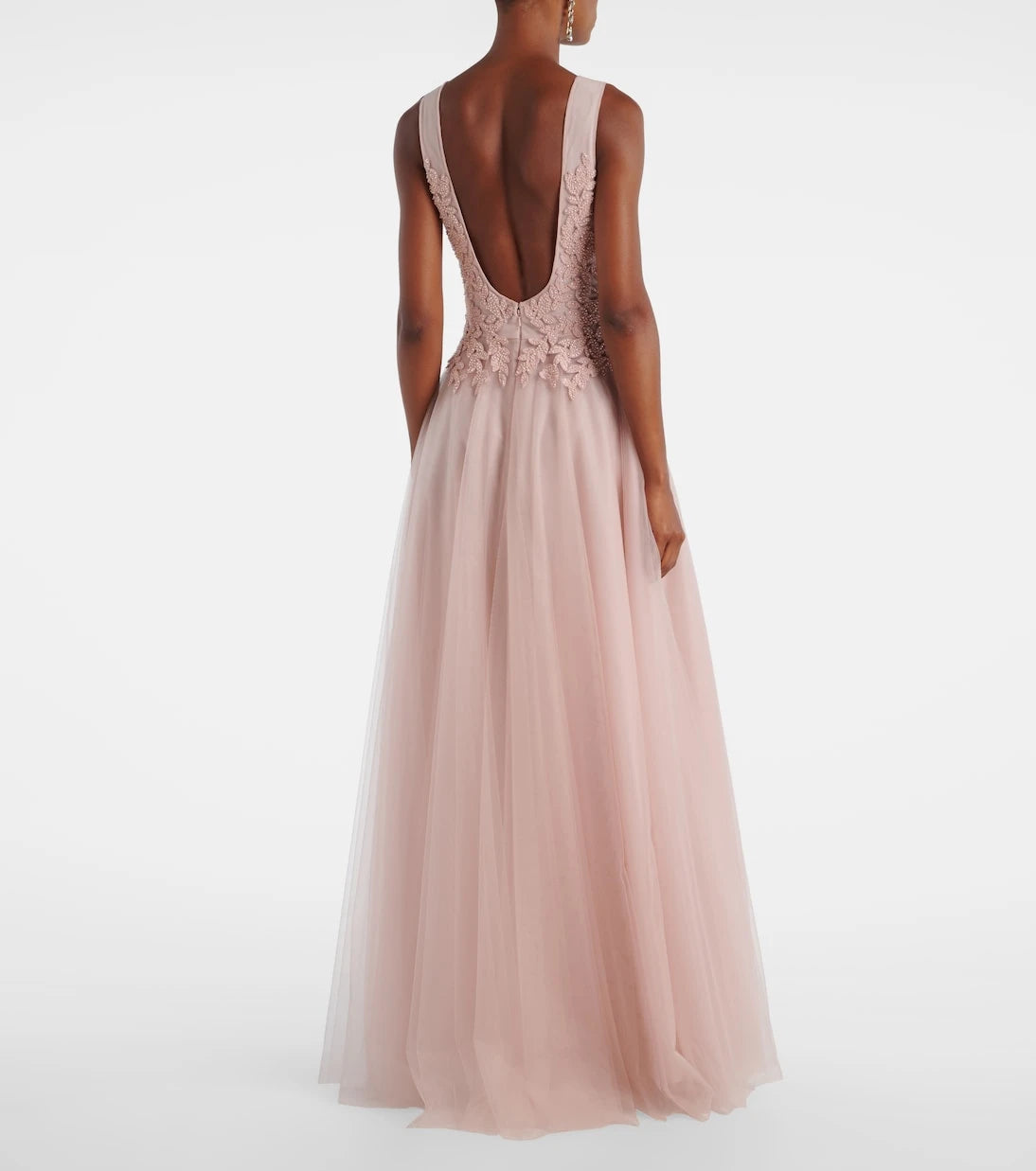 Costarellos - Floral-appliqué tulle gown