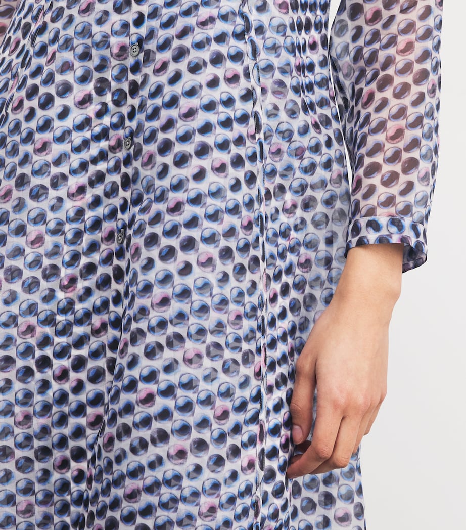 Tory Burch Blue Silk Organza Graphic Print Shirt Dress