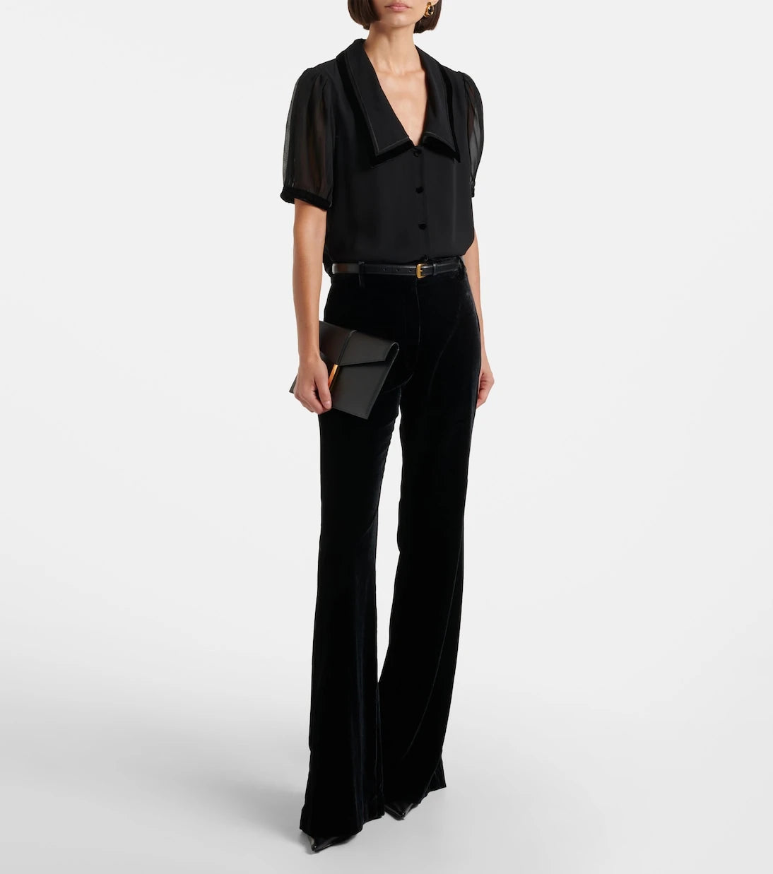 Frame - Sailor velvet-trimmed silk blouse