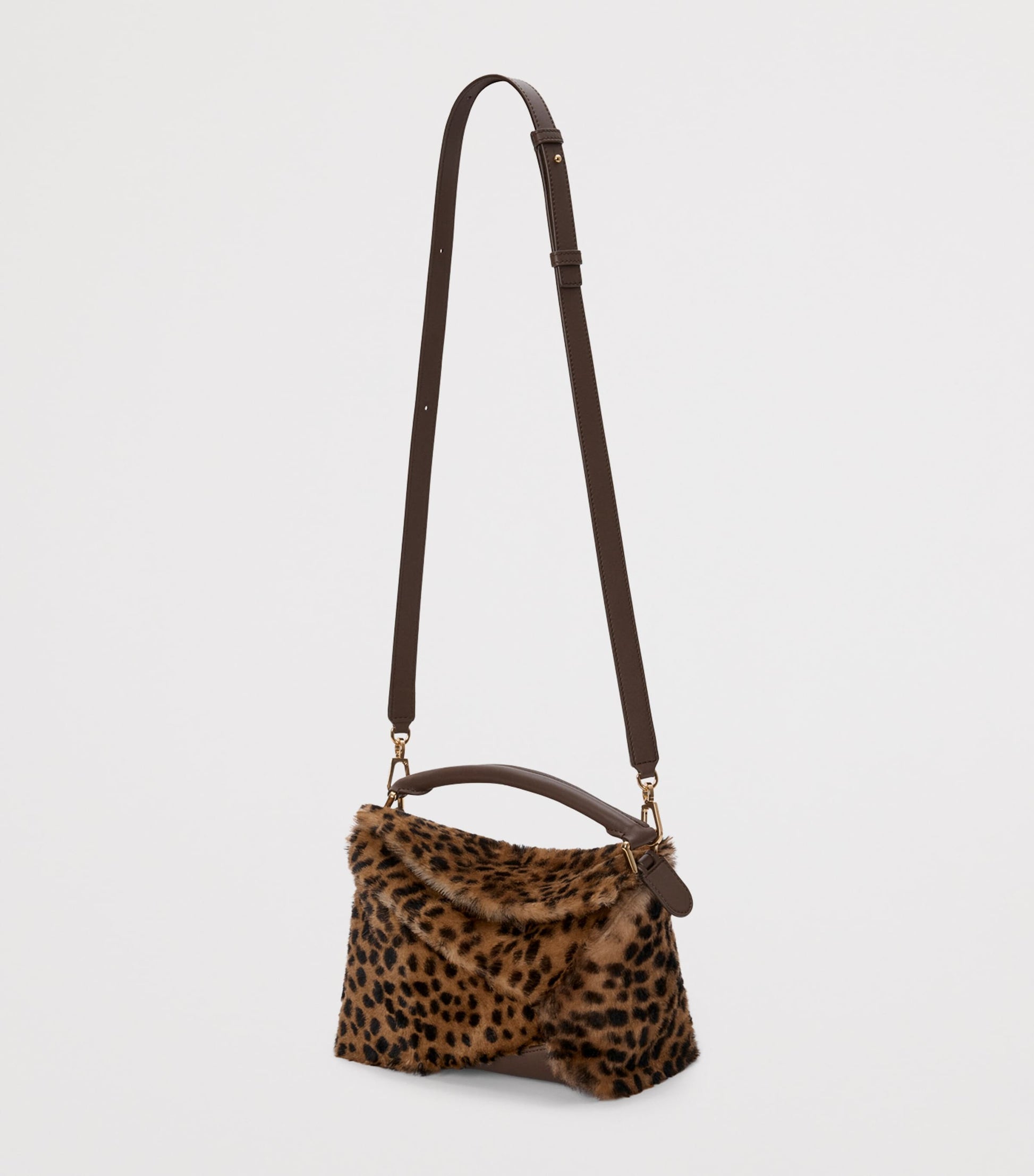 Small Shearling Puzzle Edge Top-Handle Bag