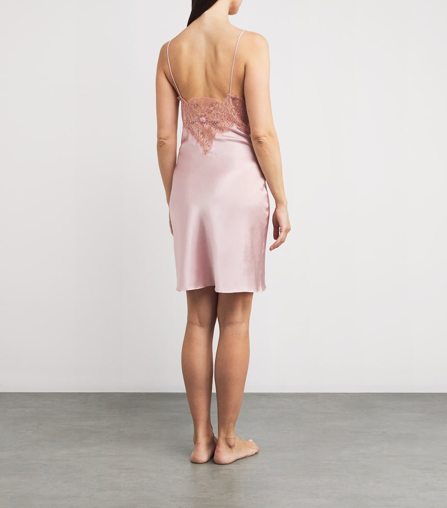 Rosamosario Pink Silk Embellished Slip Dress