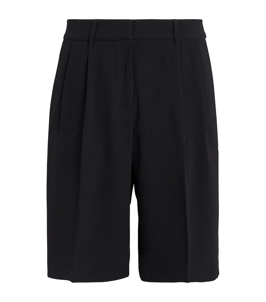 Stylein Black Crepe Pleated Bore Shorts