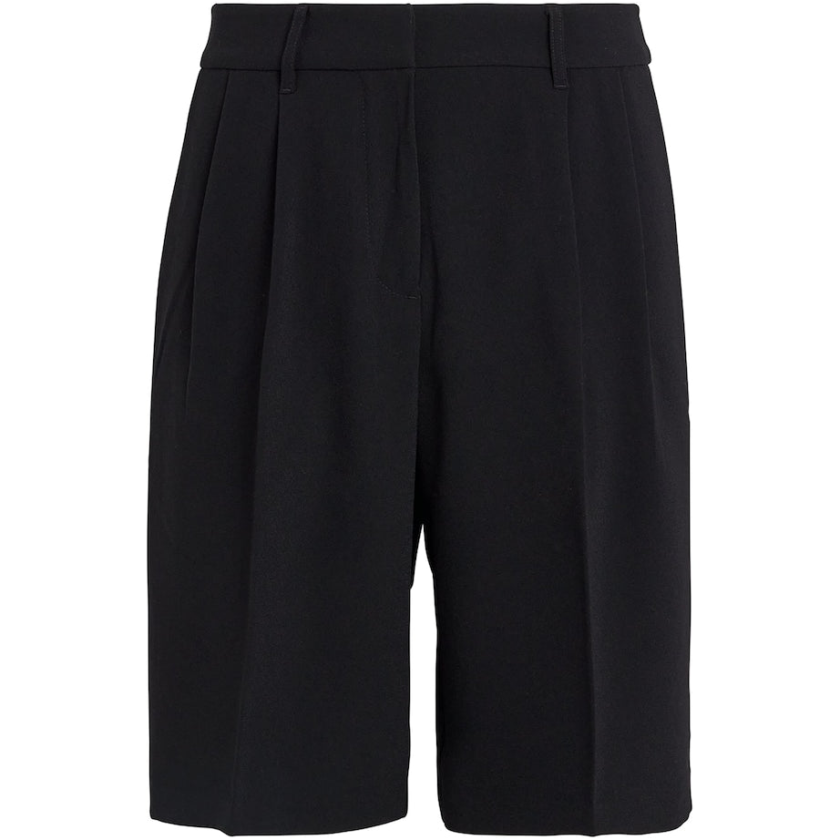 Stylein Black Crepe Pleated Bore Shorts