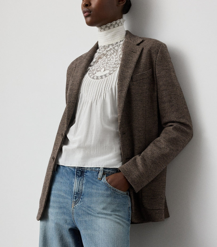 Ralph Lauren Collection Brown Wool Tick-Weave Jersey Hailey Blazer