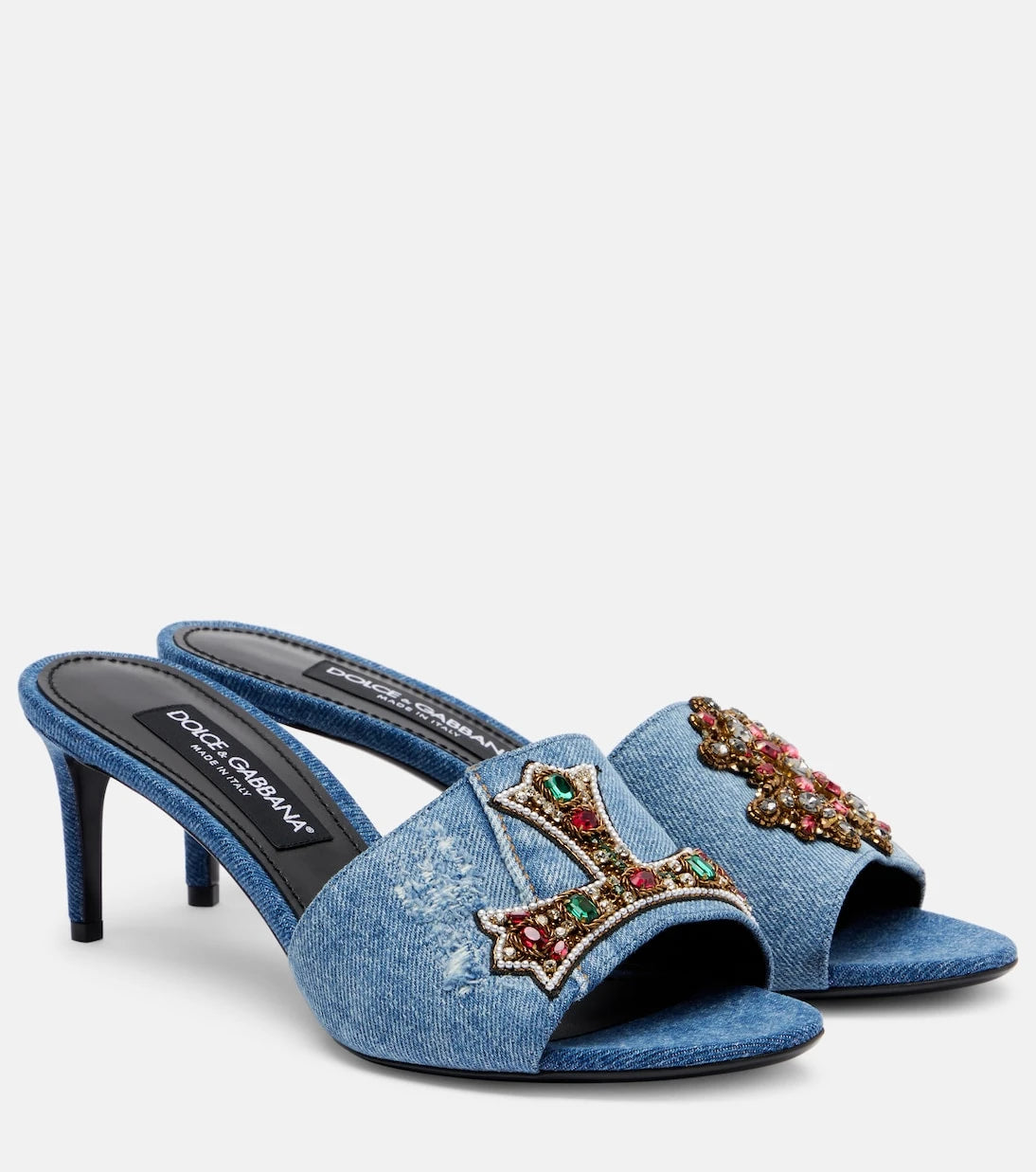 Dolce&Gabbana - حذاء مفتوح من الدنيم ومزين بالكريستال