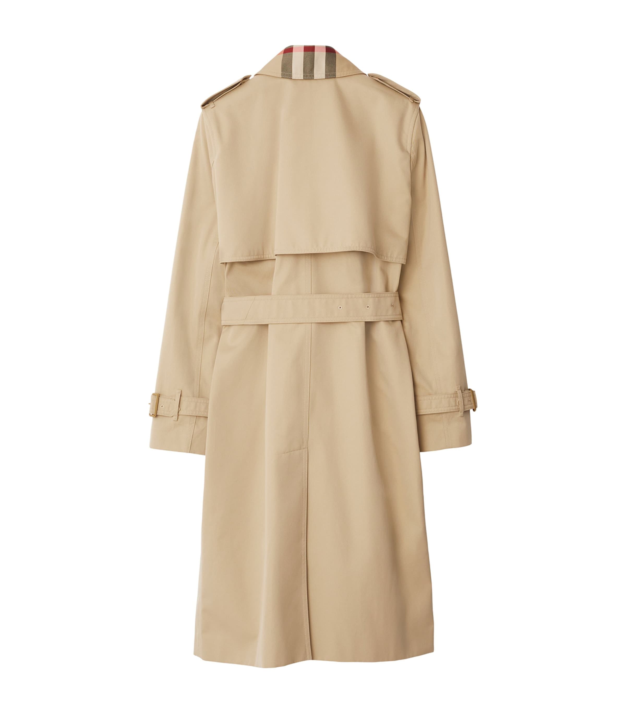 Burberry Beige Cotton Gabardine Check-Collar Trench Coat