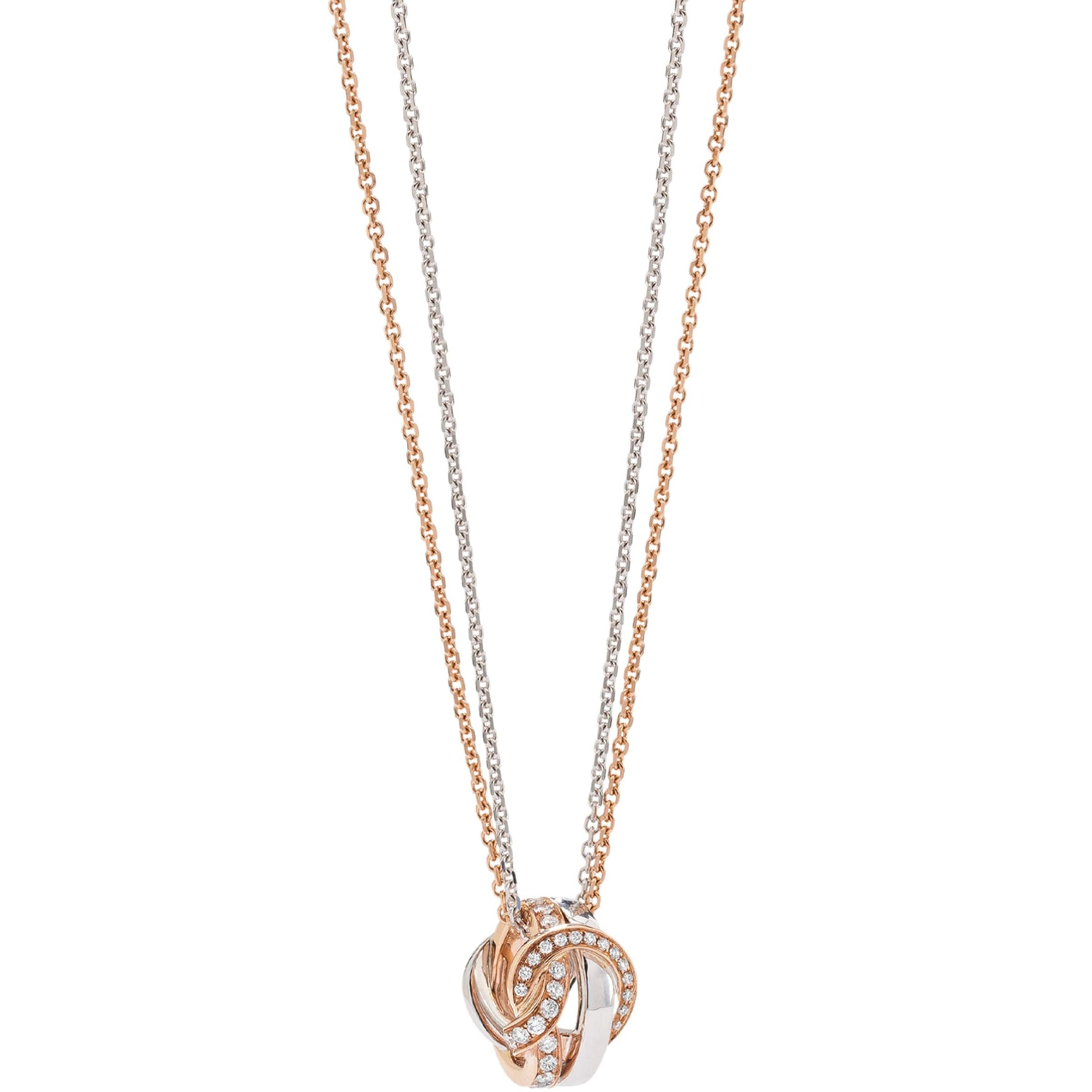 Rose Gold, White Gold and Diamond Knot Pendant Necklace