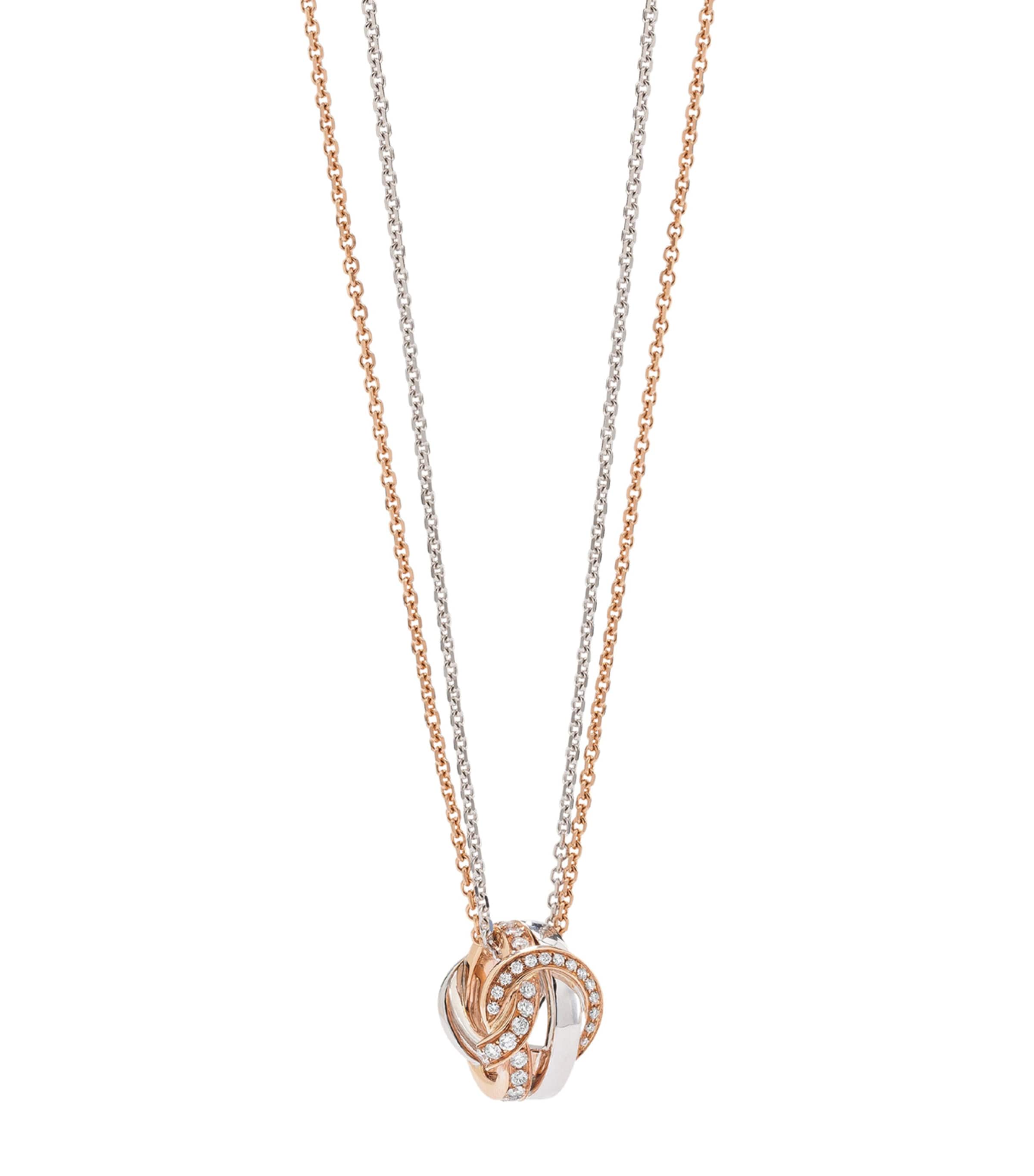 Rose Gold, White Gold and Diamond Knot Pendant Necklace