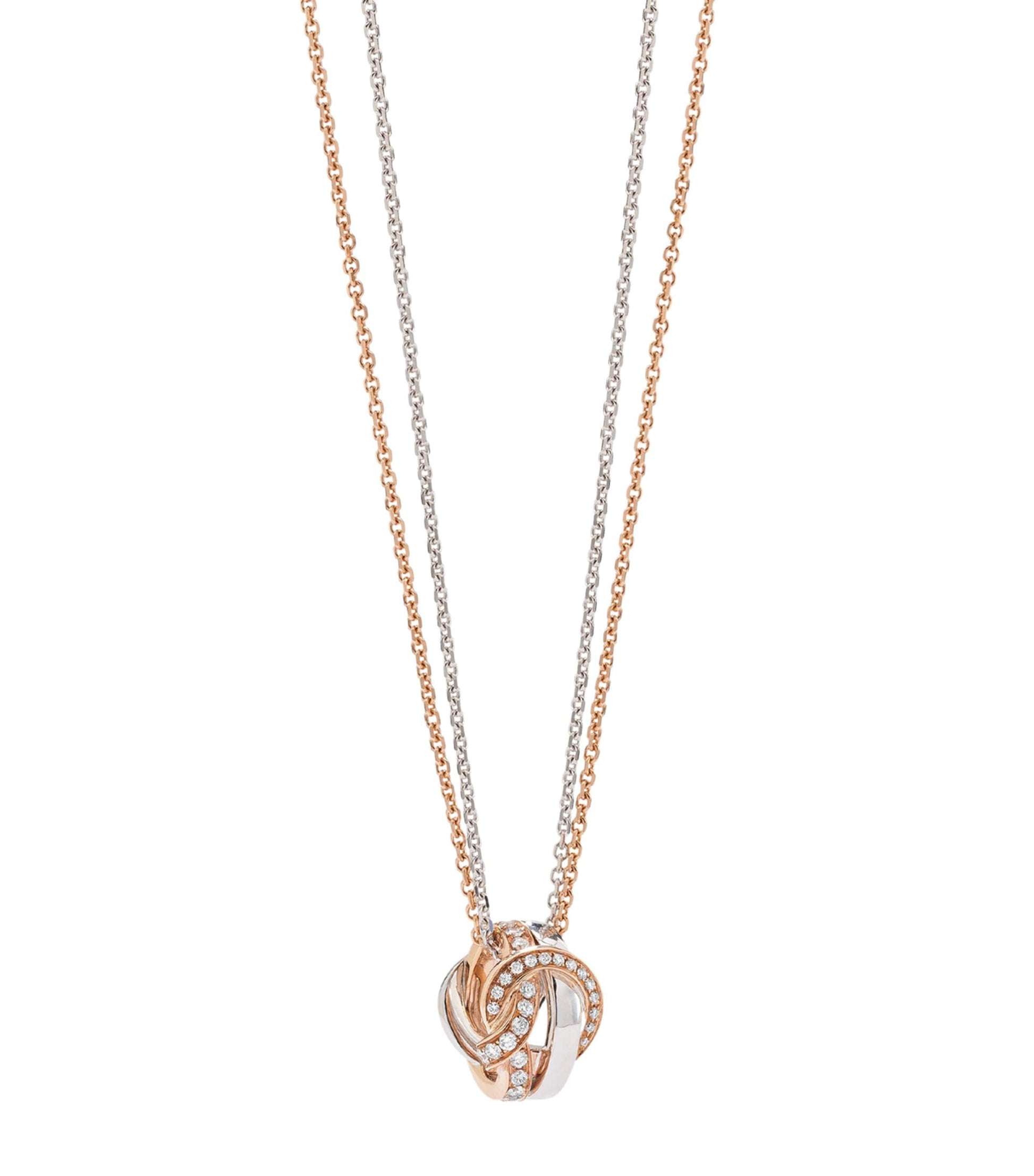 Rose Gold, White Gold and Diamond Knot Pendant Necklace