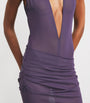 Purple Stretch-Mesh Maxi Dress