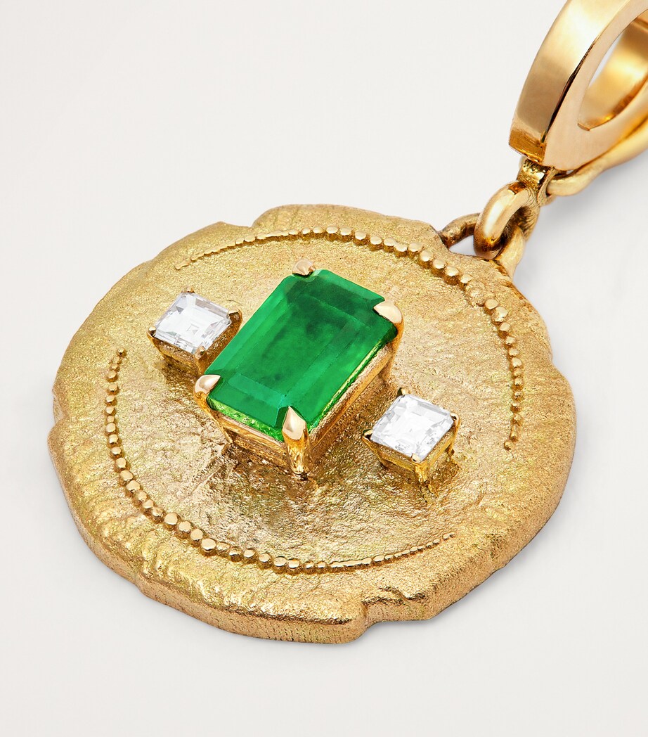 Small Yellow Gold, Diamond and Emerald Trio Coin Charm