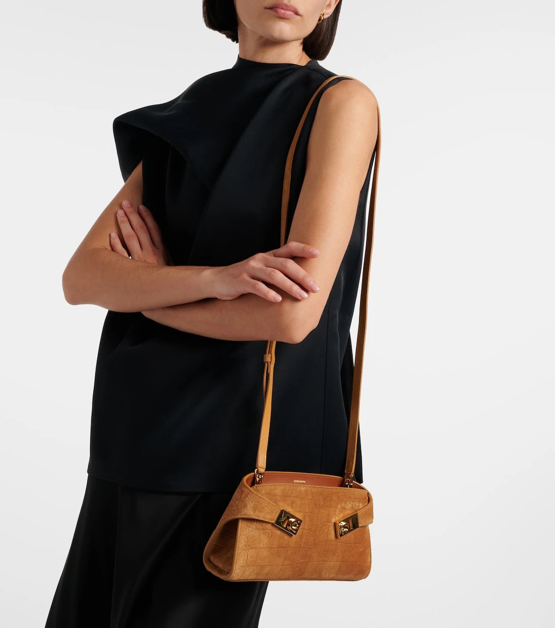 Ferragamo - Hug Mini croc-effect suede clutch