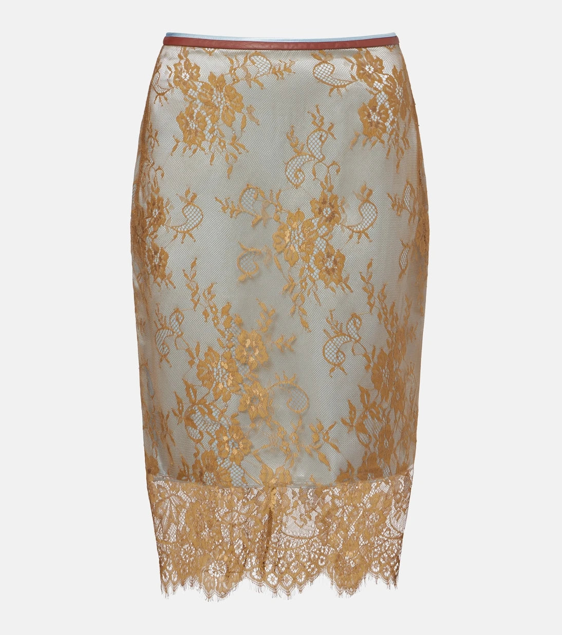 Jacques Wei - Embroidered leather-trimmed lace midi skirt
