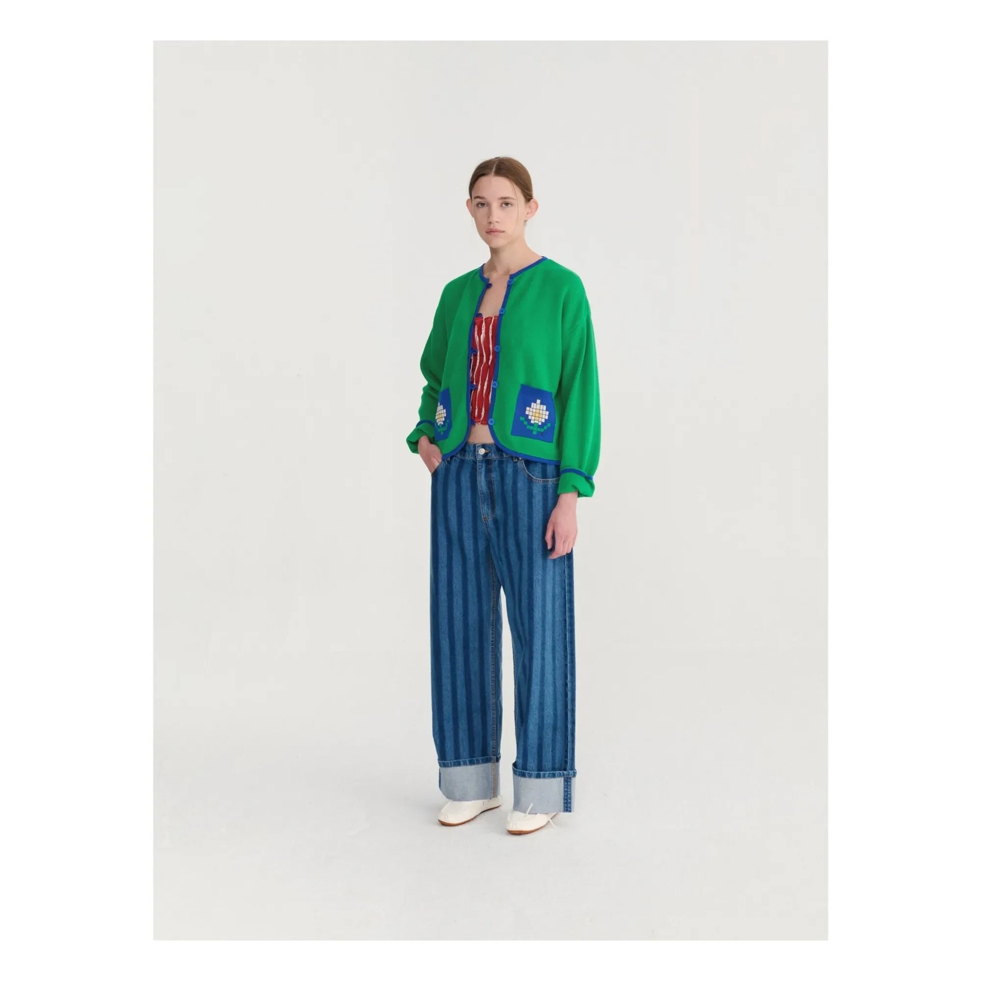 Bobo Choses - Pixel Daisy organic cotton cardigan | Green