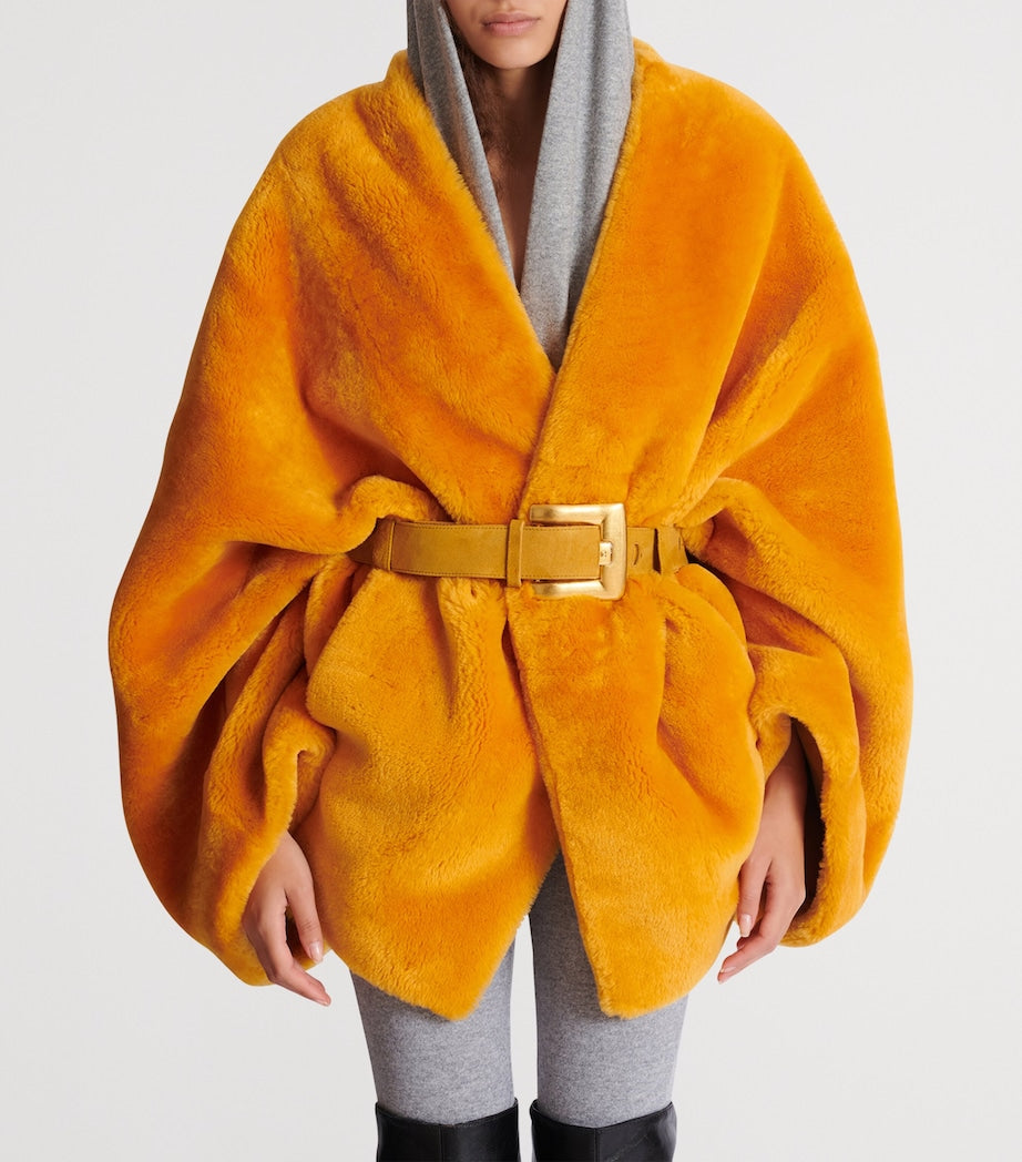 Gold Shearling Belted Wrap Coat