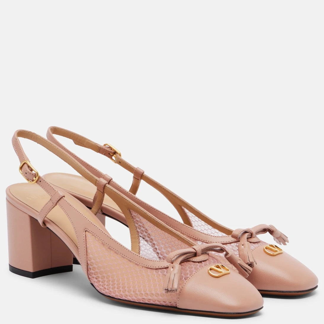 Valentino Garavani - VLogo leather and mesh slingback pumps