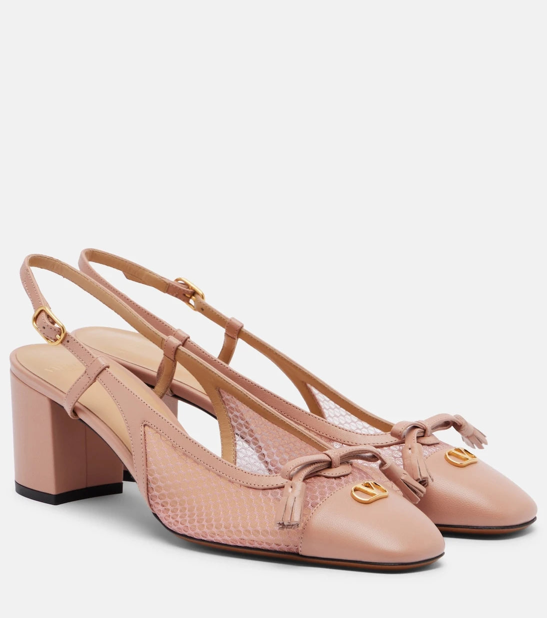 Valentino Garavani - VLogo leather and mesh slingback pumps