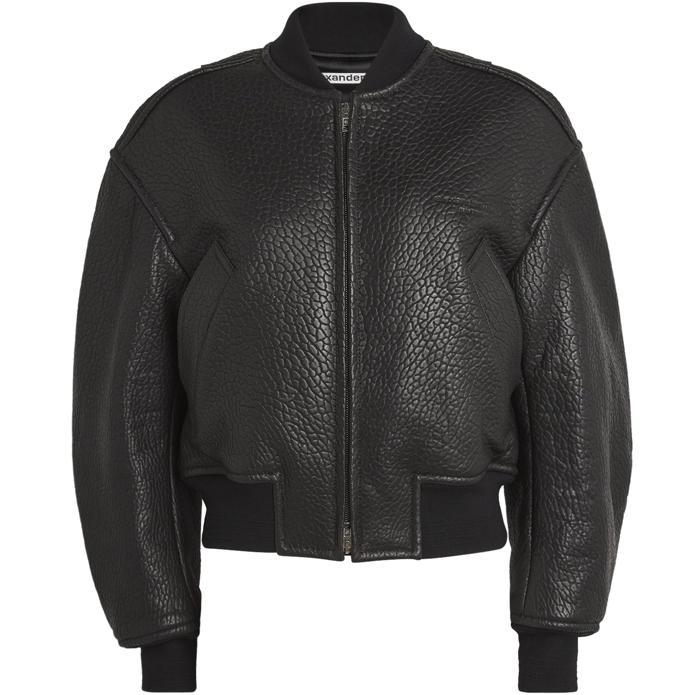 Alexander Wang Black Lambskin Cropped Bomber Jacket