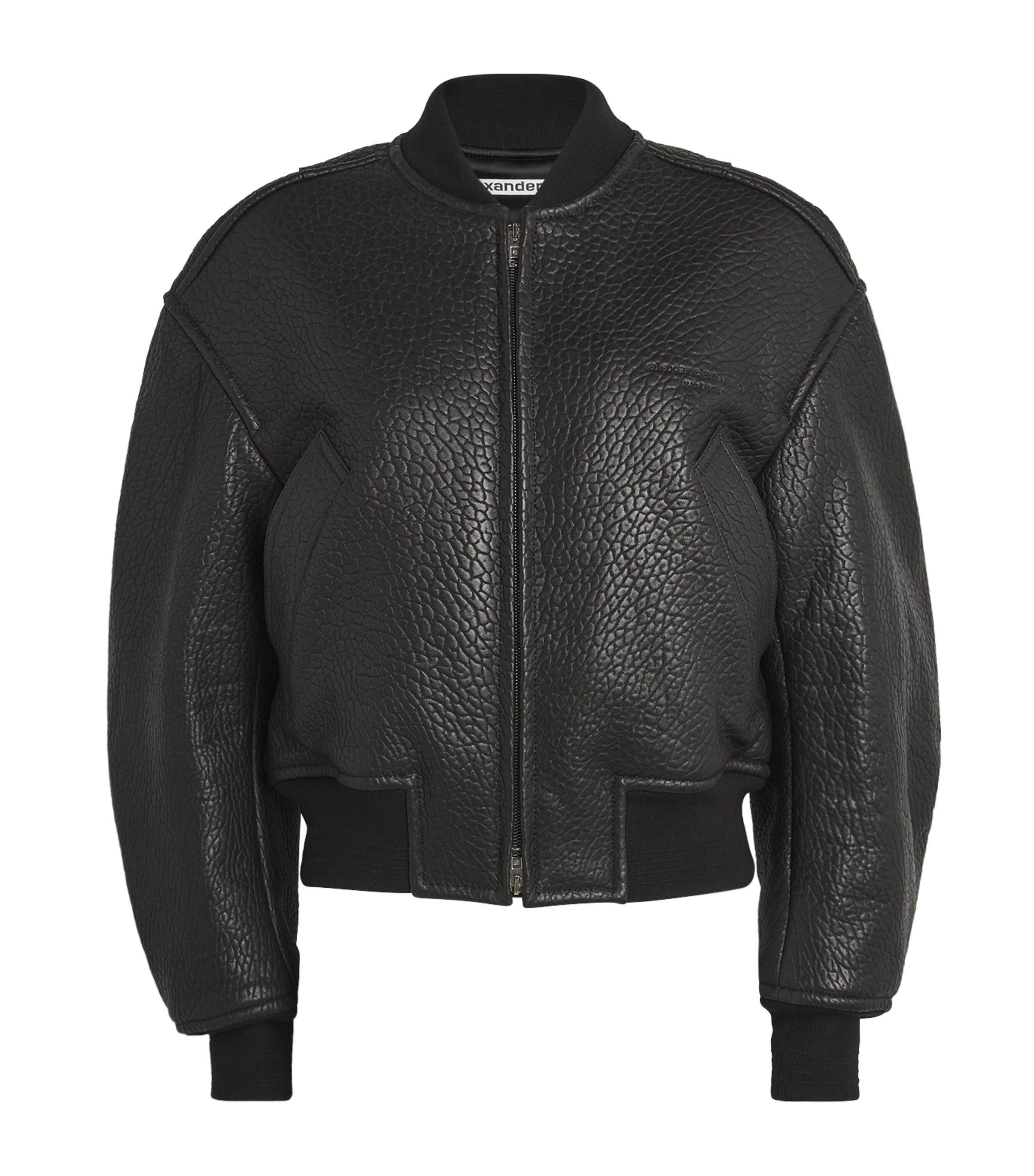 Alexander Wang Black Lambskin Cropped Bomber Jacket