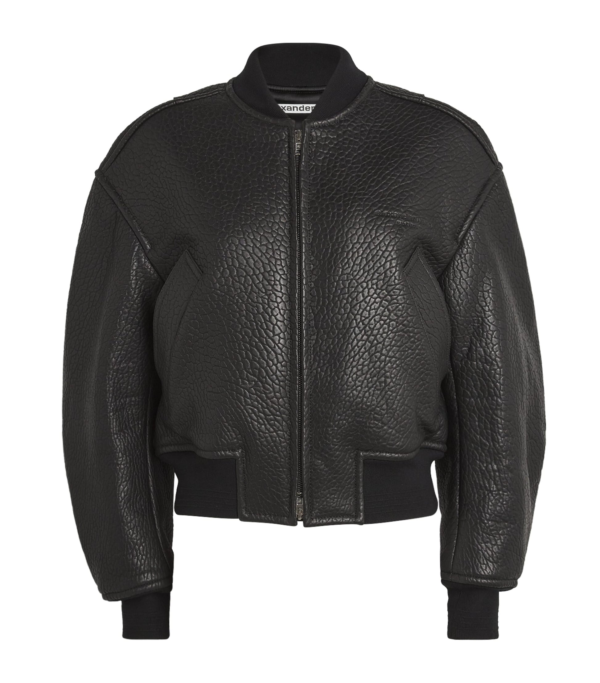 Alexander Wang Black Lambskin Cropped Bomber Jacket