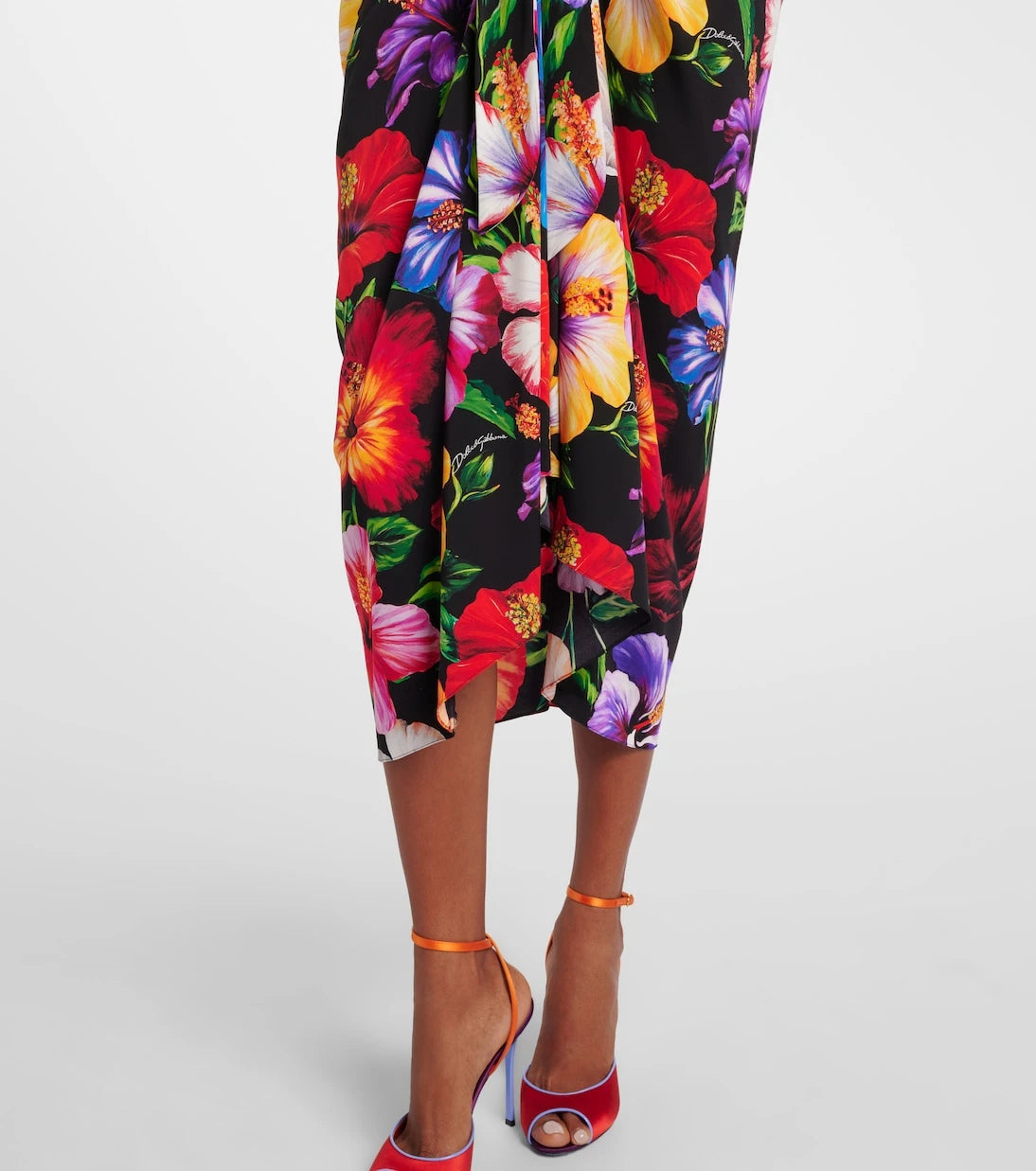 Dolce&Gabbana - Draped floral silk-blend midi skirt