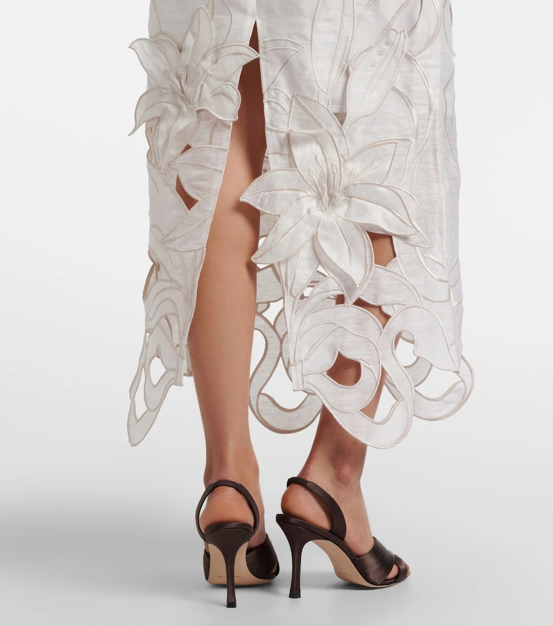 Leo Lin - Rayna floral-appliqué linen-blend bustier gown