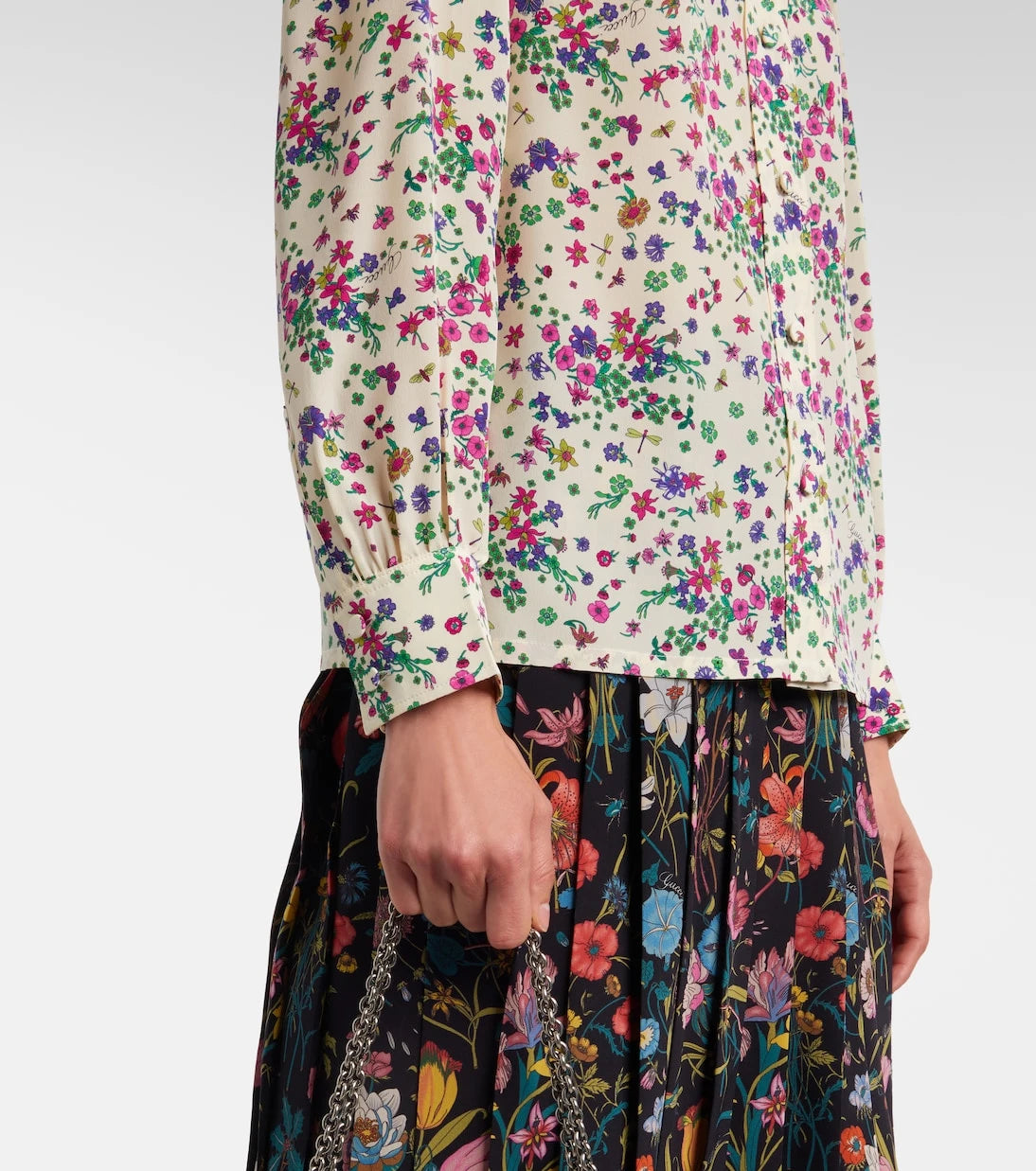 Gucci - Floral tie-neck silk shirt