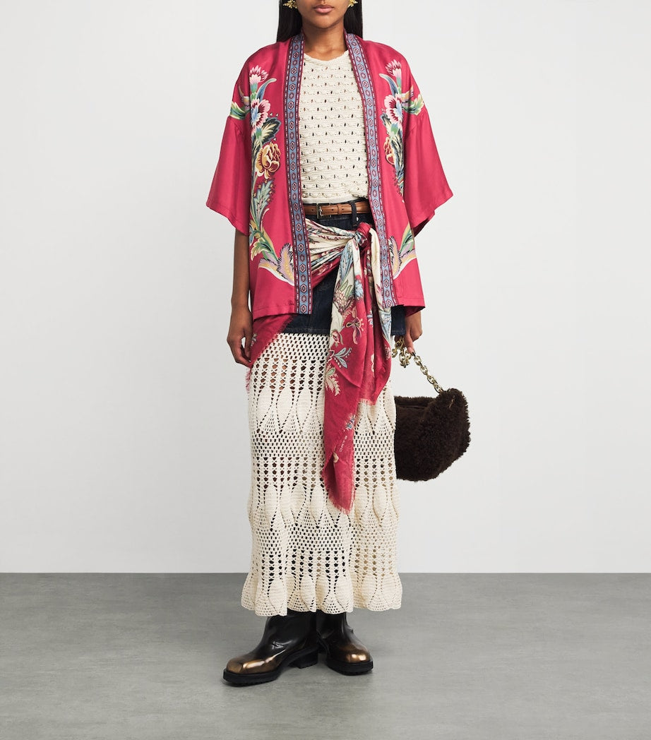 Etro Multi Silk Floral Print Short Robe