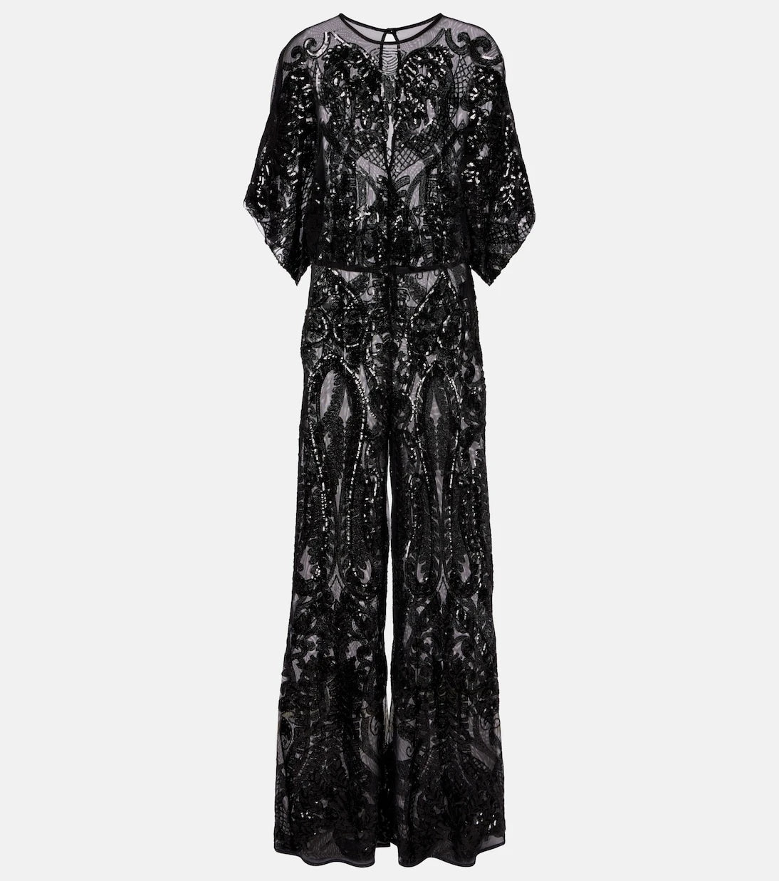 Norma Kamali - Obie sequined semi-sheer mesh jumpsuit