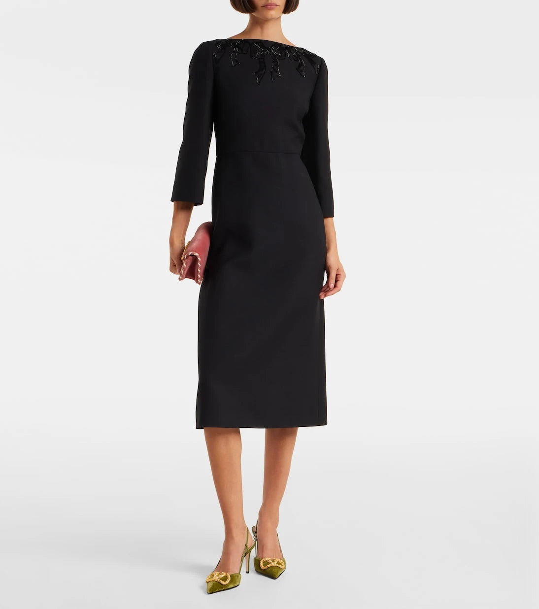 Valentino - Embroidered wool and silk midi dress