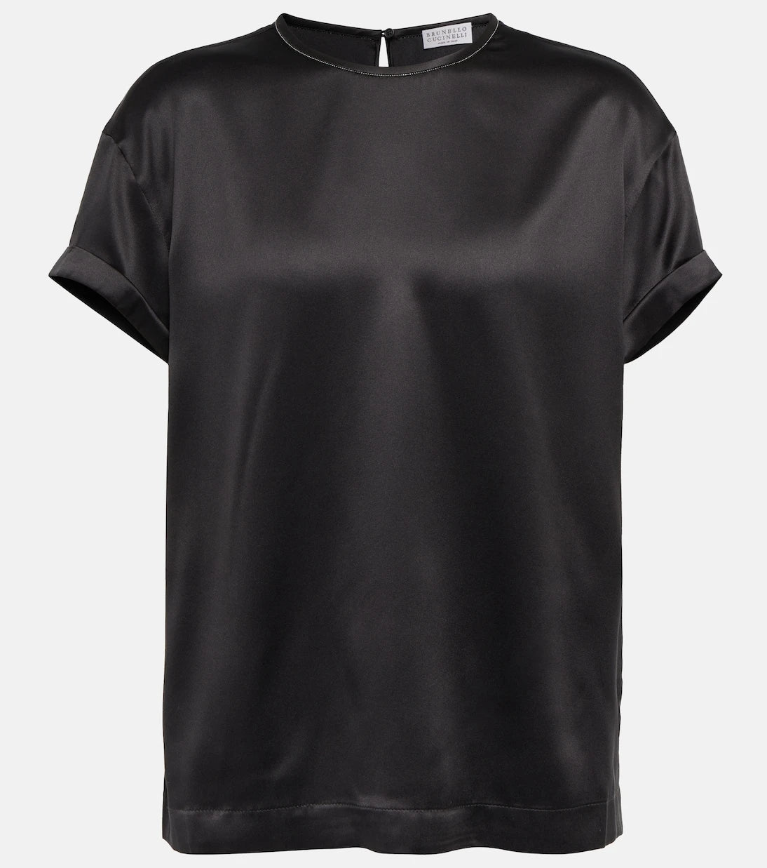 Brunello Cucinelli - Embellished silk-blend satin T-shirt