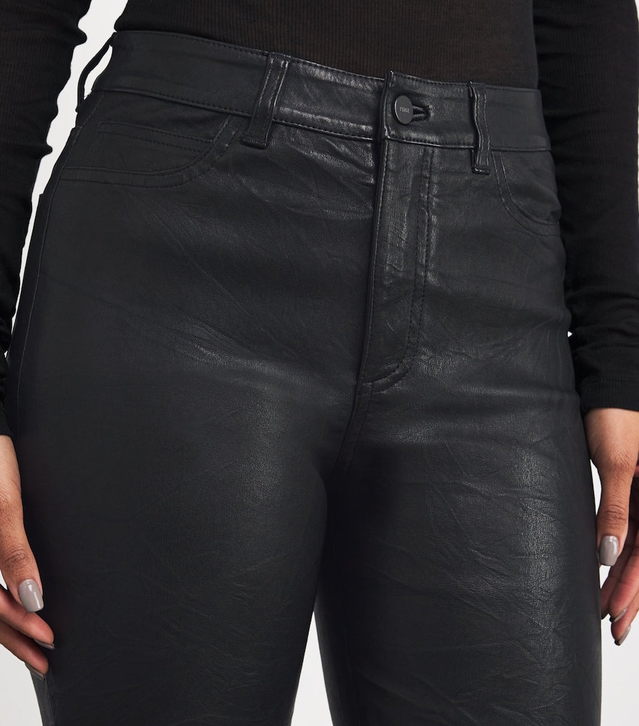 PAIGE Black Leather High-Rise Cindy Trousers