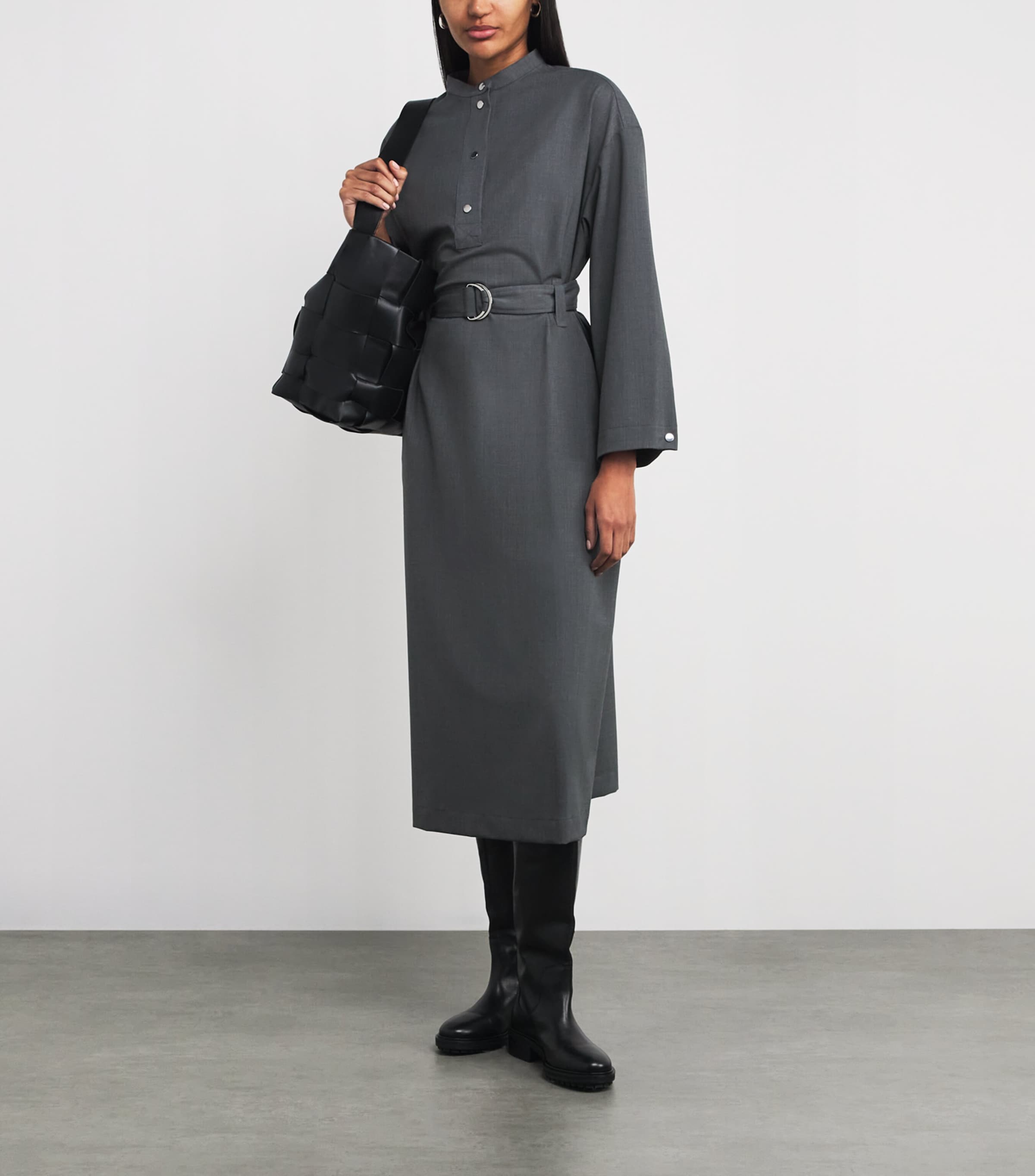 MAX&Co. Grey Wool-Blend Tailored Midi Dress