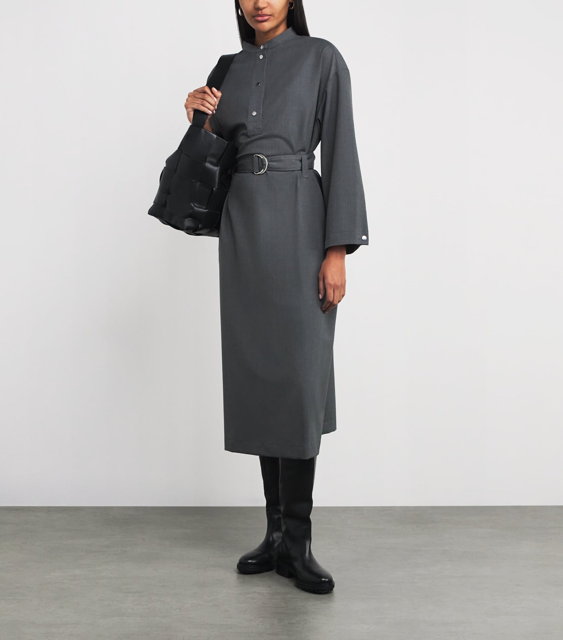 MAX&Co. Grey Wool-Blend Tailored Midi Dress
