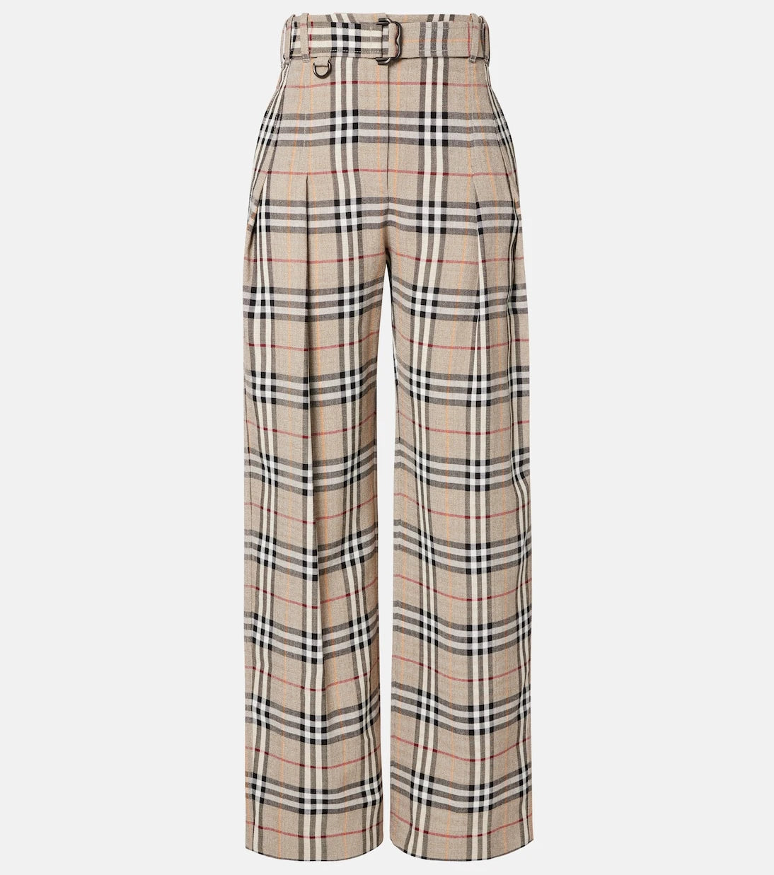 Burberry - بنطال بربري بقصة أرجل واسعة مزين بمربعات وشريط للخصر