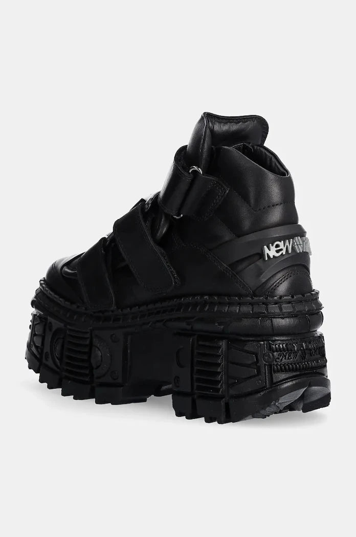 New Rock Crust Negro Negro + Tank Casco Negro Deri Ayakkabı