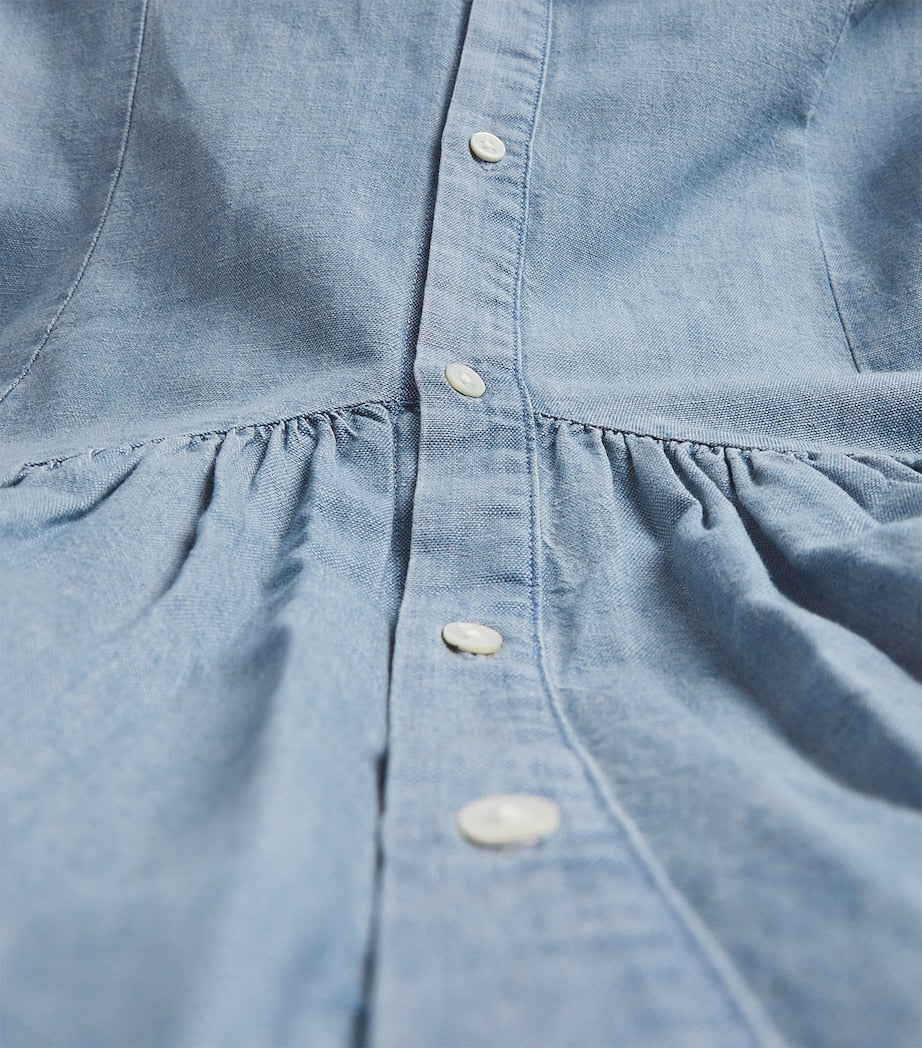 Blue Cotton-Linen Midi Shirt Dress