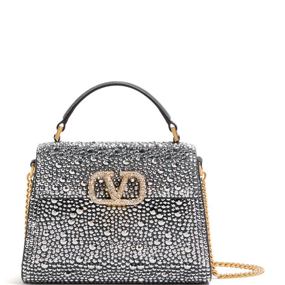 Valentino Garavani Silver Mini Leather Embellished Top-Handle Bag