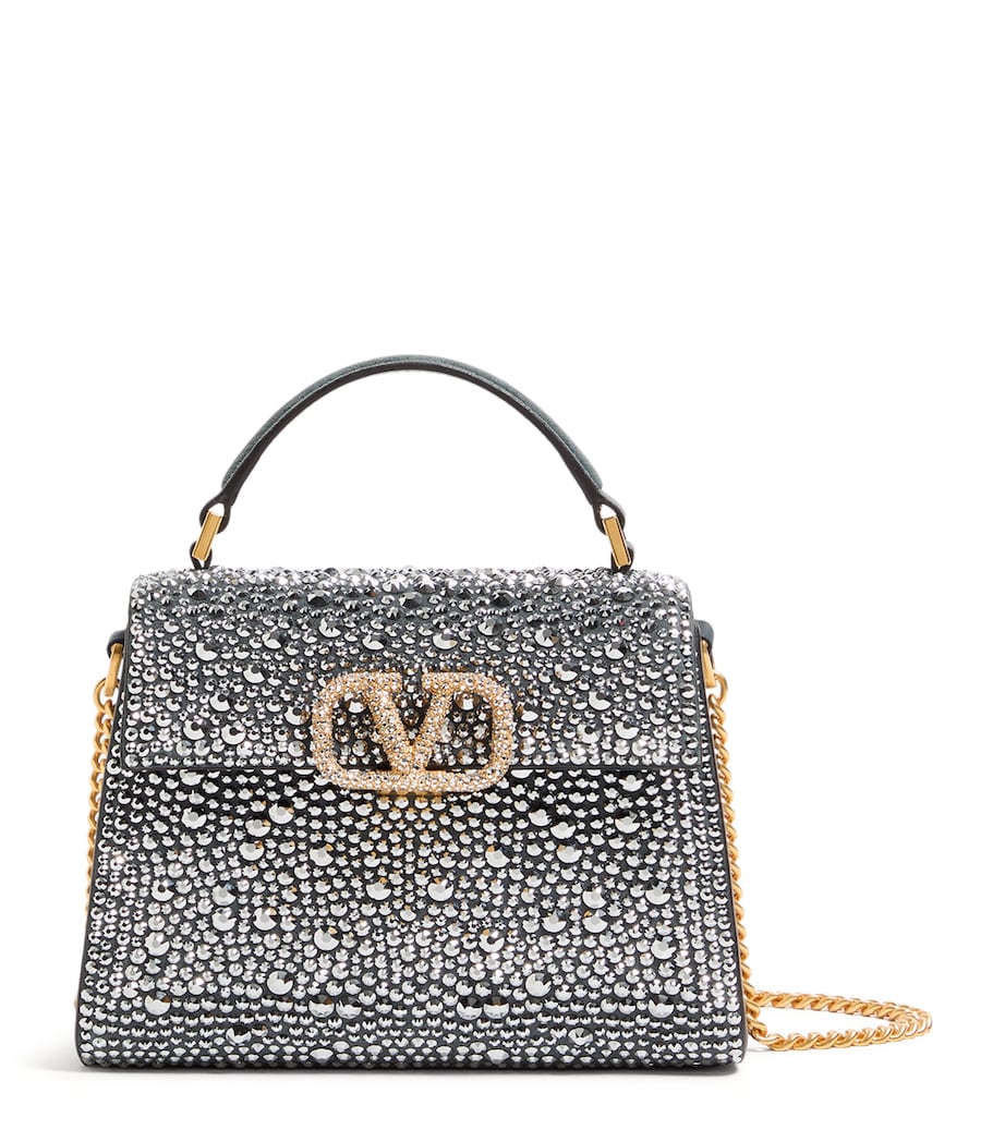 Valentino Garavani Silver Mini Leather Embellished Top-Handle Bag