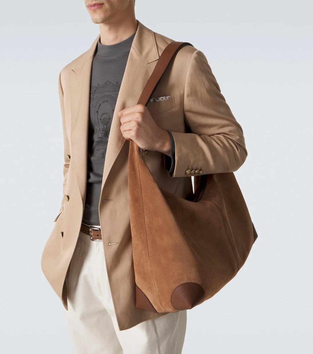 Brunello Cucinelli - Leather-trimmed suede shoulder bag