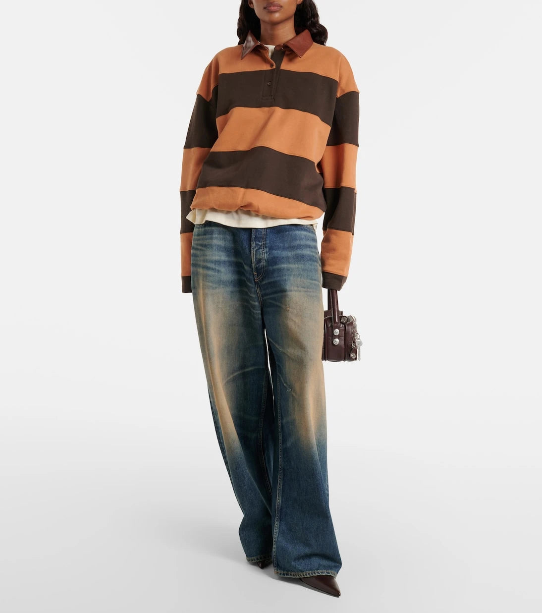 Acne Studios - Folio striped cotton fleece polo sweatshirt
