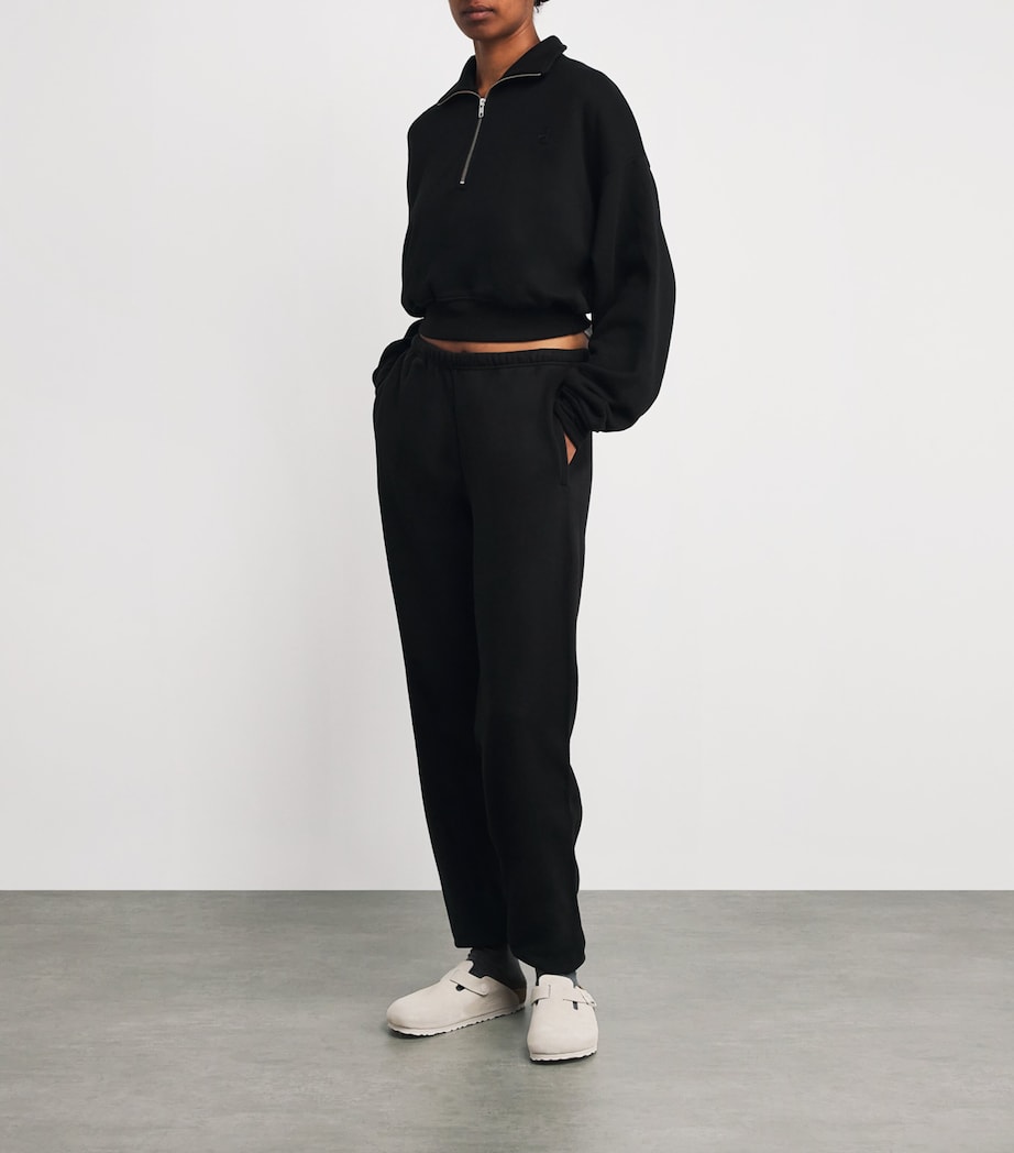 ÉTERNE Black Cropped Cotton-Blend Half-Zip Sweatshirt