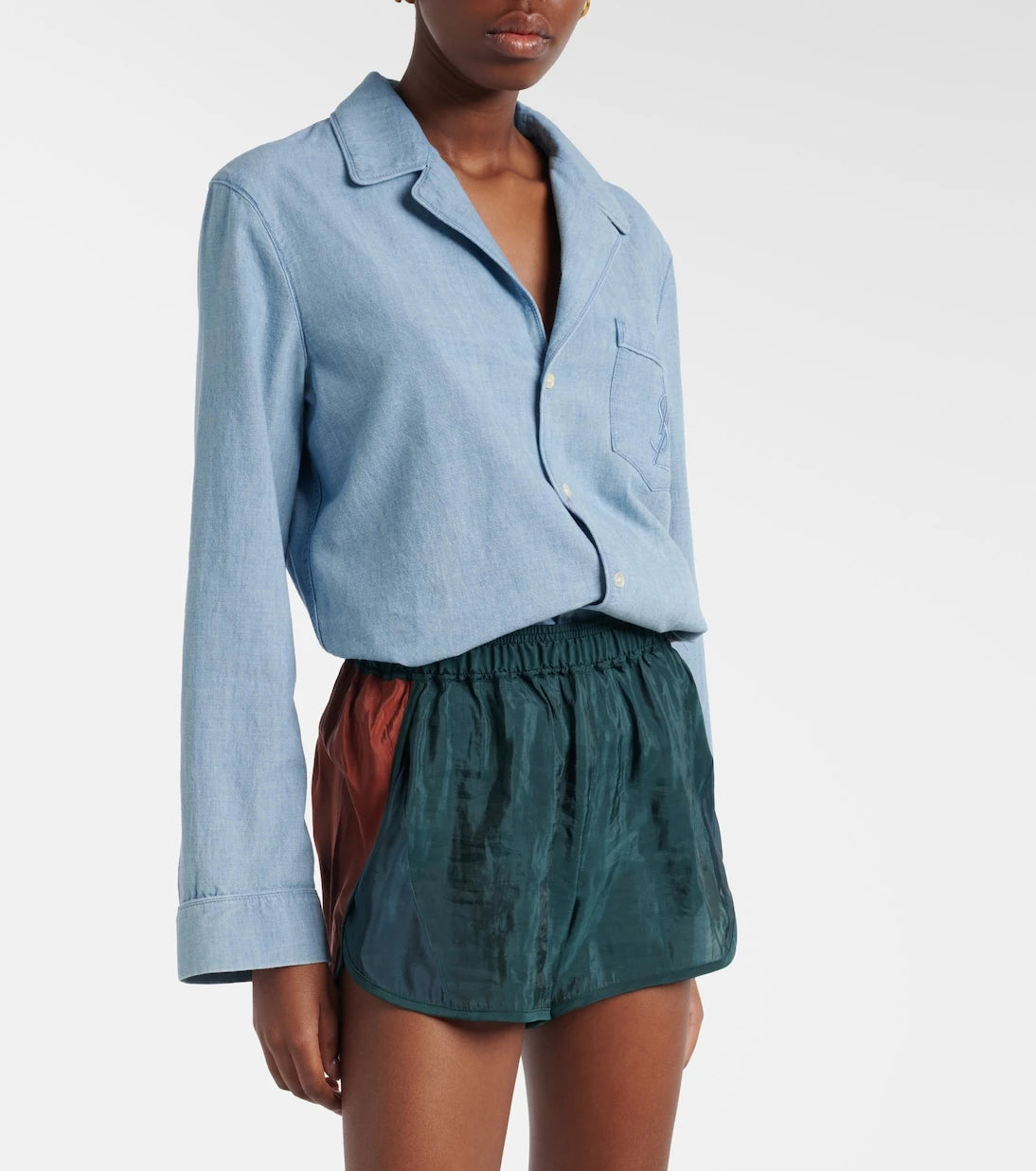 Saint Laurent - Colorblocked taffeta shorts