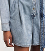 Blue Cotton-Blend Denim Belted Playsuit