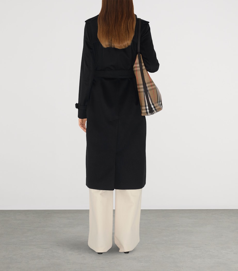 Burberry Black Cashmere Long Kensington Heritage Trench Coat