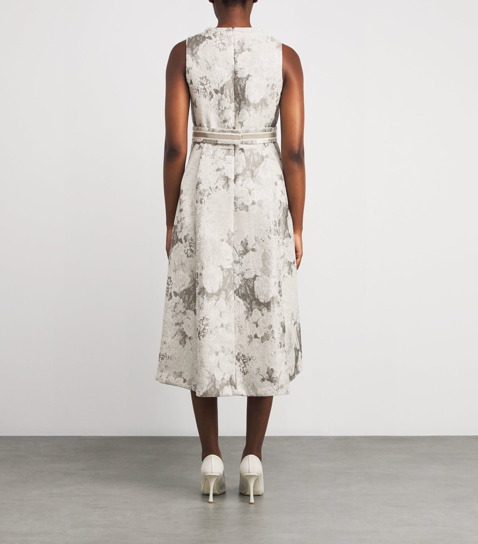 Max Mara White Metallic Jacquard Midi Dress